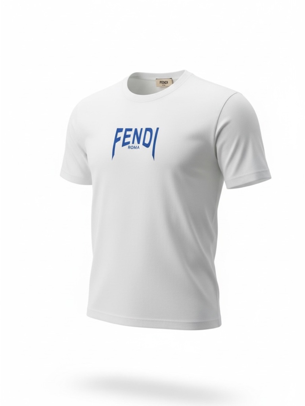 Fendi White Short Sleeve Tee with Blue FENDI Logo